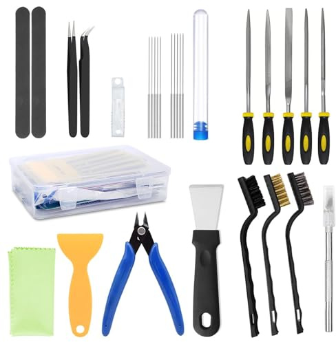 31 Pcs 3D Printer Accessories, 3D Printer Nozzle Cleaning Kit, 3D Printer Deburring Tools, Including Tweezers, Needle File, Cleaning Needle, Cleaning Cloth, Sandpaper Stick, Carving Tools