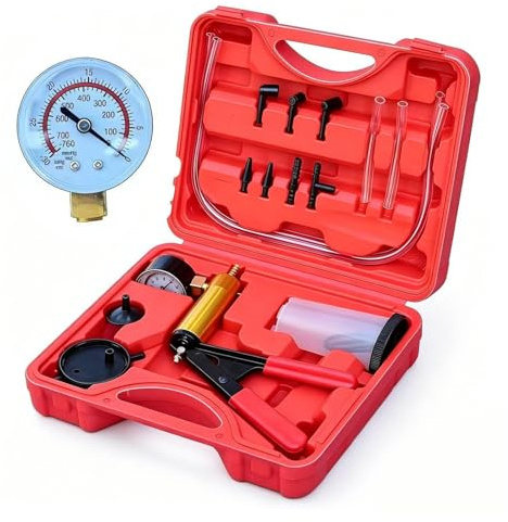 Generico Pompa A Vuoto Manuale - Set di Manometro E Tester di Pressione per Pompa A Vuoto | Kit Spurgo Freni | per Casa, Garage, Officina, Auto, Cambio Olio, Manutenzione E Riparazione