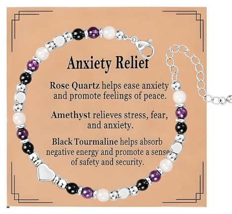 2 Pcs Anxiety Bracelet Set, Crystal Bracelets for Womens Healing Bracelets for Women, with Anxiety Relief Card Adjustable Beaded Bracelet for Women, Gifts for Mum Friends
