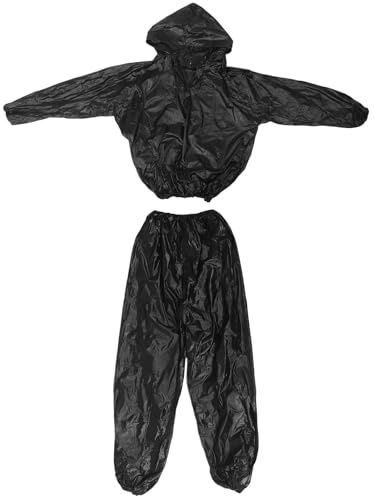 Alasum Traje de Sauna con Capucha Negro XL para Entrenamiento Intenso, Ajuste Compresivo, Material PVC Sola Capa, Diseño con Puños Extendidos y Capucha Ajustable para Sudoración Máxima