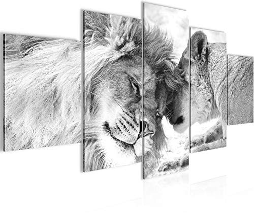 Runa Art Cuadros Leones Amor 5 Piezas Lienzo no Tejido Decoracion Sala Leones Familia Negro Y Blanco 002152c
