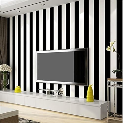 KeTian modernen minimalistischen Vertikal gestreift PVC Tapete für Schlafzimmer Wohnzimmer, PVC, schwarz/weiß, 0.53m (1.73' W) x 10m(32.8'L)=5.3m2 (57 sq.ft)