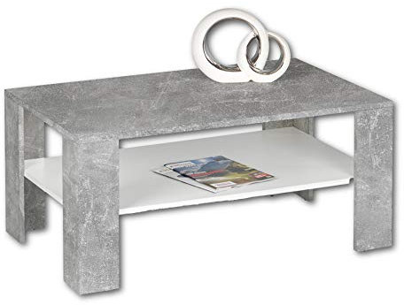 JOKER Couchtisch in Beton-Optik, Weiß - geräumiger Sofatisch mit Ablage für Ihren Wohnbereich - 100 x 44 x 60 cm (B/H/T)