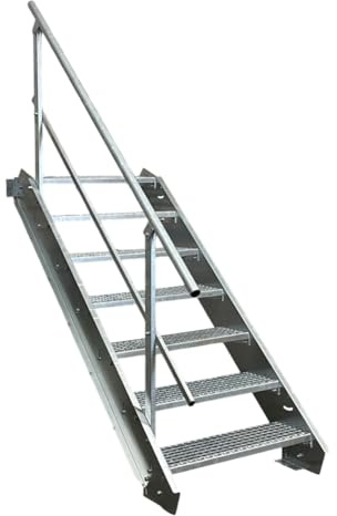 Stahltreppe Industrietreppe Aussentreppe Treppe 7 Stufen-Breite 80cm Variable Geschosshöhe 100-140cm mit einseitigem Geländer