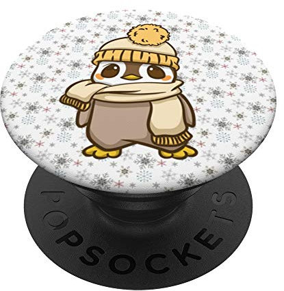 Weißer Pinguin & Schneeflocken Schnee Weihnachten Pinguine PopSockets PopGrip: Ausziehbarer Sockel und Griff für Handys/Tablets mit Tauschbarem Top