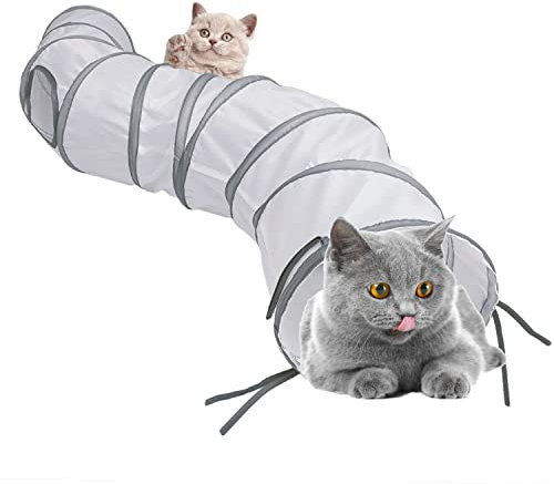AOKUY Katzentunnel mit Spielball, Faltbarer Tunnel, Interaktive Peek-a-Boo Cat Tube Spielzeug mit Spaßball und 2 Guckloch ür Katze, Welpen, Kitty, Kätzchen, Kaninchen(2-Way)