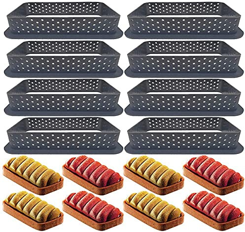 XiaoShenLu Moule à Gateau Perforé Cutter Forme Mousse Cercle Anneau, ercle tartelette, Moule perforé La Décoration de Gâteau, rectangulaire 8pcs