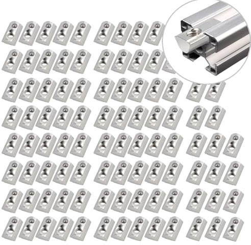 EYPINS 100 Pcs Roll-in Spring M8 T Nuts Kit, Anti-Loose Design Galvanized Steel T-Slot Nuts with Spring-Loaded Balls for 4040/4080 Aluminium Profiles