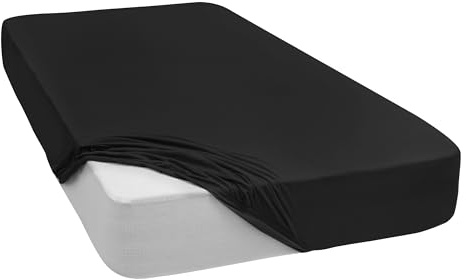 Mixibaby Spannbettlaken Jersey Spannbetttuch 100% Baumwolle Bettlaken Spannbettuch Laken 28 Farben, Größe:180 x 200 cm, Farbe:Schwarz