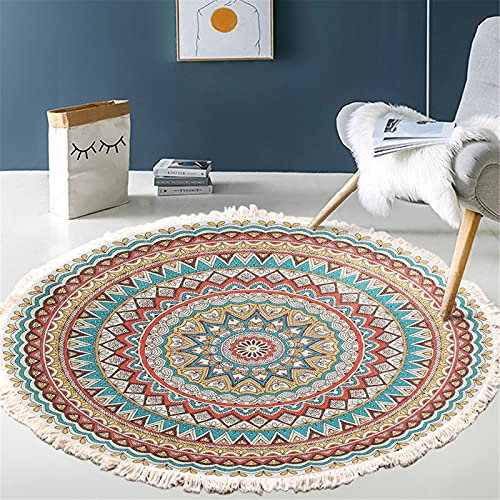 Greenf Runder Teppich, Mandala Boho Runde Teppich mit Quasten Handwebteppich Baumwolle Waschbar Boho-Stil Teppiche (Stil 5,200 x 200cm)
