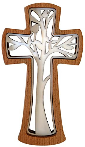 Kaltner Präsente Geschenkidee - Wandkreuz Echtholz Kreuz Kruzifix modern/Holz Buche/Baum des Lebens (Höhe 20 cm)