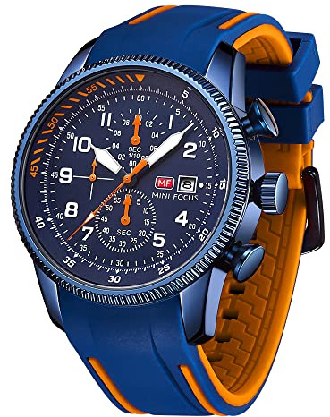 AIMES Mens Watches Casual Military Waterproof Multifunction Chronograph Watch for Men Luminous Dial Blue Silicon Strap Fashion Business Wrist Watch Clock