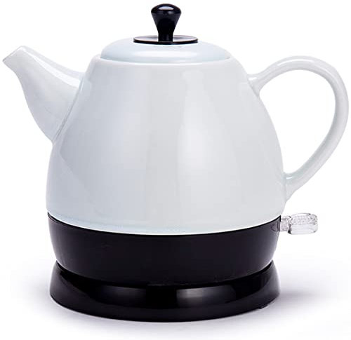 Hervidor de Agua Eléctrico 1 Litros, Estilo Retro, Recipiente Cerámica sin BPA, Tetera Vintage, Resistencia Oculta, Apagado Automático,1350W Tetera Eléctrica de Cerámica (A: White)