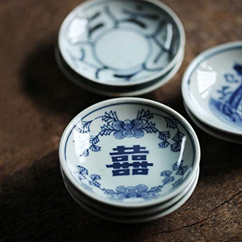 luckxuan Bols à Tremper Jingdezhen Style Chinois Retro Bleu et Blanc Plaque de Porcelaine Peinte à la Main Snack Petit Plat sous agaillière Bols à Tapas et Sauces (Color : E)