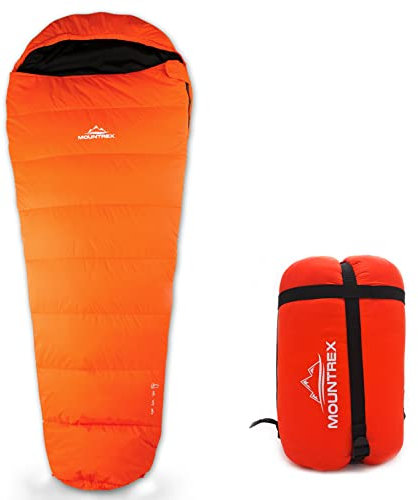 MOUNTREX® Schlafsack - Warm & Leicht (1500g) – 3-4 Jahreszeiten Outdoor Mumienschlafsack (-10°C / 0°C / 10°C) - Camping, Reise, Erwachsene - Kompaktes Packmaß (36x20cm) - Koppelbar