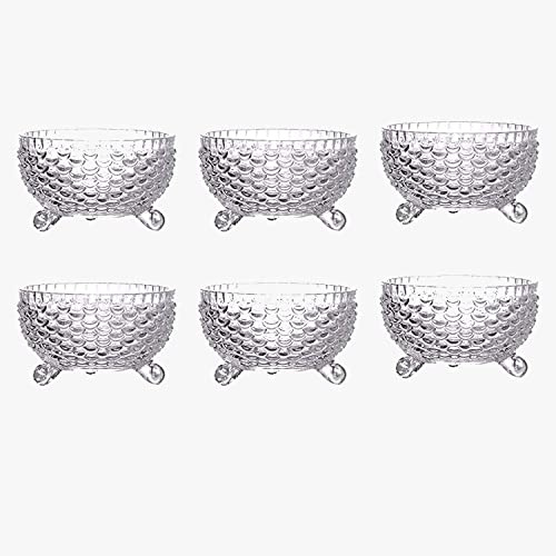 Khanary Set of 6 Glass Bowls Unique Embossed Crystal Look Footed Dishes Fruit Salad Trifle Dessert Sundae Ice Cream Appetiser Starter Prawn Cocktail Pudding Trifle 6 Pieces (6 Bowls Set Fish Scale)