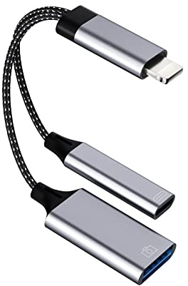 Lightning USB Adapter(2in1)iPhone Klinke OTG für USB Stick Kartenlesegerät Tastaturen Kamera Kartenleser Maus Hub Zubehör Ladekabel Schnellladegerät Stecker 14 13 12 11 Pro Max 8 7 Plus X Ipad ip-USB