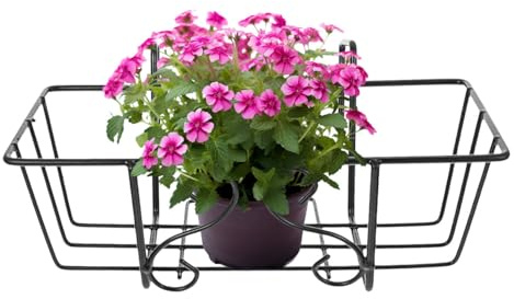 Housoutil Pot De Fleurs à Suspendre en Forme De Balcon Rectangulaire pour Extérieur en Fer Noir, Jardinière en Fer étagère à Plantes Suspendue pour Balcon Porte pour Rangement Intérieur Et Décoration