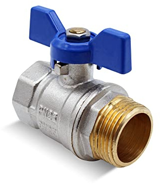 DOJA Barcelona | Vanne 3/4 Papillon | Robinet d'Arret PN-25 | Male-Femelle | en Laiton | Poignée Bleue | Vanne 20/27 pour Compresseur à Air, Tuyau Gaz, Raccord Plomberie, Robinet Exterieur Jardin