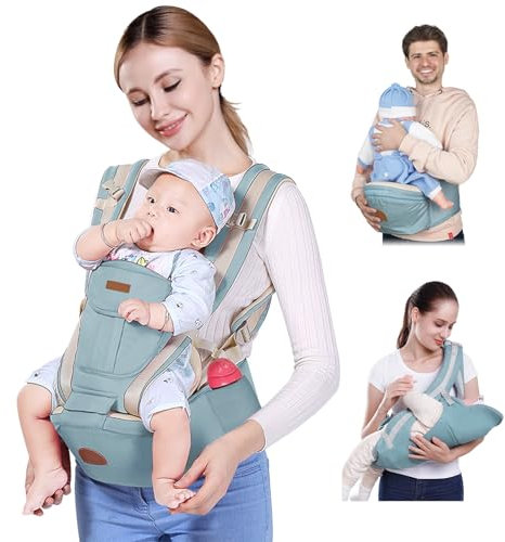 Tafoyu - Porté bébé 12 en 1 Ergonomique et Confortable avec Siège à Hanche, Pour Enfant 0 à 36 Mois, Confortable et Respirant, (Bleu Clair)