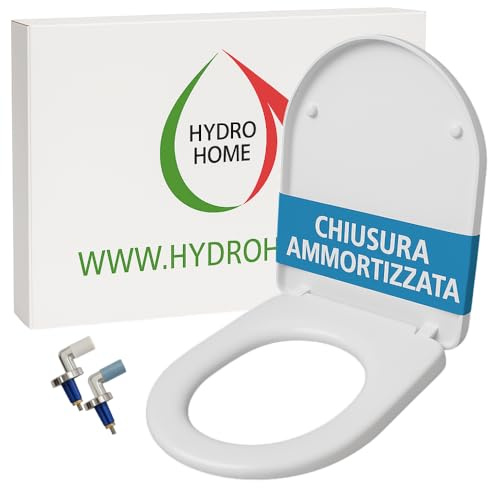 HYDRO HOME Abattant WC compatible avec Urb.y Sanindusa, plastique thermodurcissable enveloppant charnières réglables fixation par le haut, blanc fabriqué en Italie (fermeture amortie)