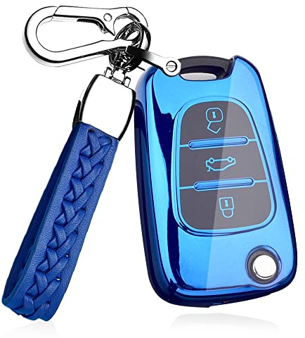 ontto Autoschlüssel Hülle Passt für KIA Rio K2 K3 K5 Ceed Cerato Sportage Soul for Hyundai i20 i30 ix25 ix35 Solaris Cover Silikon Schutzhülle Schlüsselhülle Fernbedienung Schlüsselanhänger- A Blau