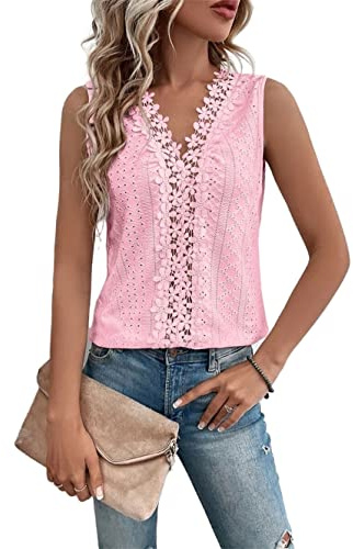 JECTZ Top Estivo da Donna Casual in Pizzo Chiffon Manica Corta con Scollo a V Camicette da Donna Camicie Larghe da Donna Sexy con Scollo a V Canotta Camicetta di Pizzo Floreale(Pink/M)