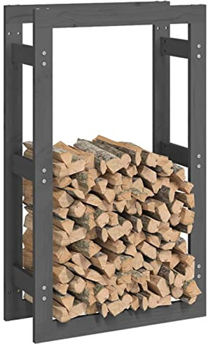 Homgoday Portalegna da Interno, Portalegna da Ardere Grigio 60x25x100 cm in Legno Massello di Pino, Porta Legna per Camino, Legnaia da Interno, Camino da Esterno Impilabile Stufa Ripiano Legno