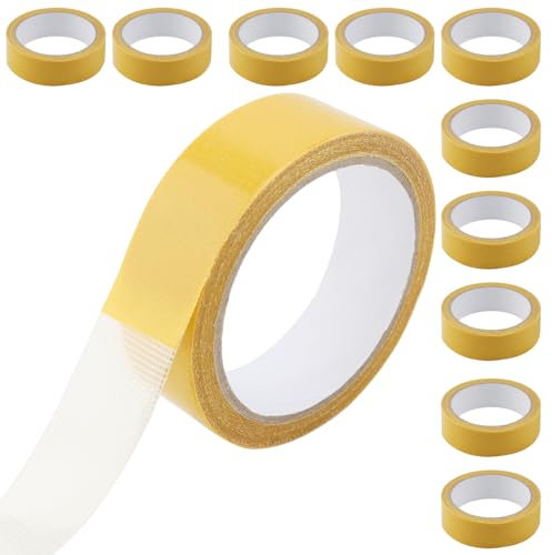 DAKFOOK 10 Rolls 1.2inch x 33ft Double Sided Strong Tape, Clear Adhesive Sticky Tapes Heavy Duty, Waterproof Double Sided Sticky Tape with Fibreglass Mesh for Carpet, Wall, Floor, Mat, Craft