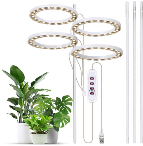 Funien Grow Lights for Indoor Plants 6.2W 301.7lm 80LED 4000K USB Powered Grow Light 8H/12H/16H Timer 5 Dimmable Brightness Plant Growing Lamps for Succulents/Mini Bonsai/Small Plants