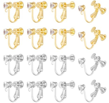 UNICRAFTALE 16 Stück 2 Farben Ohrclips Ohrclips aus Messing DIY Konverter für Ohrringe Clip Ohrringe nicht gebohrt Ohrringe Clip mit Strass für Schmuckherstellung Ohrring