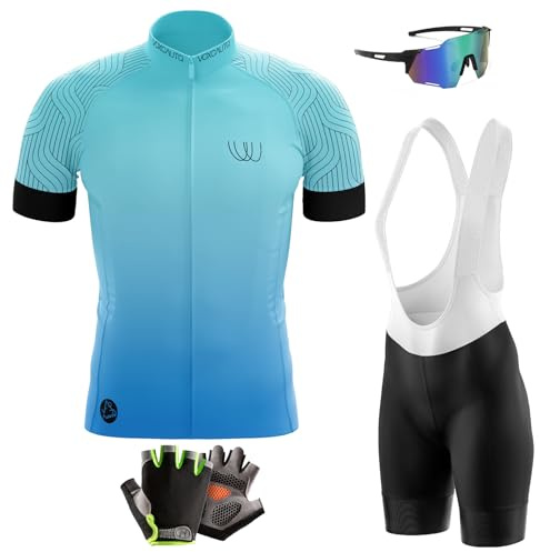 Herren Fahrradtrikot,Kurzärmliges Set,Herren Kurzarm Fahrrad Trikot Set mit 9D-Gel-gepolsterten Shorts, Fahrradbekleidung Set für Mountainbikes