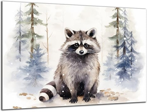 Munera Design - Bild 30x40 - süße Tiere Wasserfarben Waschbär - Wand-Bilder Kinder-Zimmer