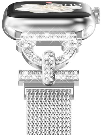Fullife Metal Strap Compatible with Apple Watch Straps 38mm 40mm 41mm 42mm(Series 11/10) for Women, Diamond Magnetic Milanese Replacement Band for iWatch SE Series 11/10/9/8/7/6/5/4/3/2/1,Silver