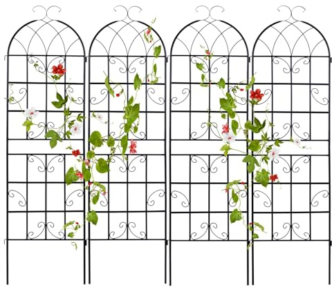 GOPLUS Lot de 2/4 Treillis Jardin pour Plantes Grimpantes, 1,8M/2,2M en Métal Galvanisé, Treillis Décoratif pour Légumes, Fleurs, Vignes (Arc Noir|50x180CM,4)