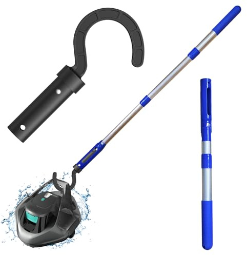 Haken mit Teleskopstange für alle Poolroboter, speziell für Pool-Staubsaugroboter, einschließlich kabellos, oberirdisch und unter Wasser, 3 Abschnitte, 90 cm, verstellbare Aluminiumstange mit Haken