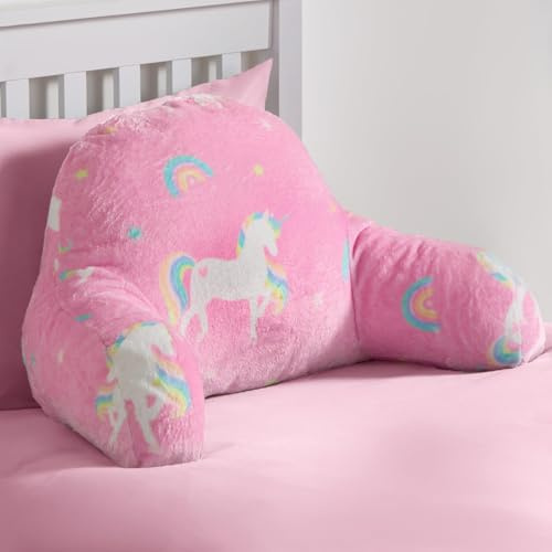 OHS Unicorn Cuddle Cushion for Kids, Comfy Reading Pillows Super Soft Cosy Teddy Fleece Gaming Cushion for Girls with Arms Snuggle Hug Pillow Relaxing at Home, Pink