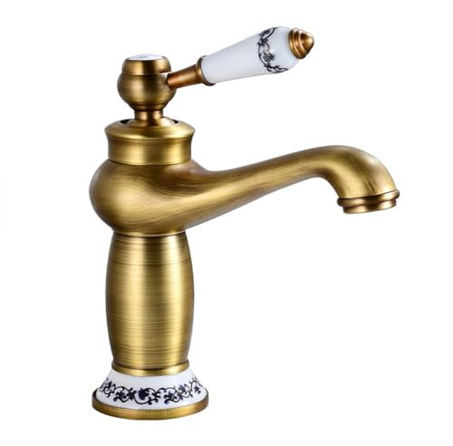 Wasserhahn Bad Waschtischarmatur Retro Antik Stil Messing Einhebel Mischbatterie Waschbecken Armatur, Badarmatur Waschtischbatterie Badezimmer, Bronze