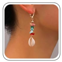 Aneneiceera Bohème Bunte Edelstein-Muschel-Ohrringe Gold - Linearer Regenbogen-Kaurimuschel Aussage-Schmuck für Frauen