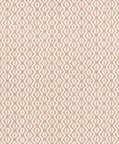 Rasch Carta da parati 410662 – Carta da parati in tessuto non tessuto con motivo Ikat mediterraneo in bianco rosa con effetto tessile – Collezione Beachhouse