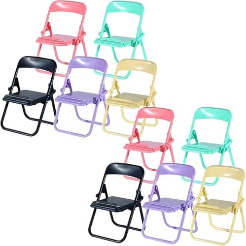 10Pcs Multicolour Folding Chair Phone Stand,Candy Color Universal Mobile Phone Holder,Mini Foldable Chair Phone Stand,Foldable Stool Desk Decor Gift Accessories,Cute Mini Things,Workspace Organizers