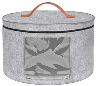Alleshelfer Hutschachtel, Hutschachtel Rund mit Ddeckel, Hutschachtel Faltbar,Hut Aufbewahrung mit Ledergriff, Transparentes Window für Schrank oder Reise, Hut Aufbewahrungsbox 43x26cm (Light Gray)