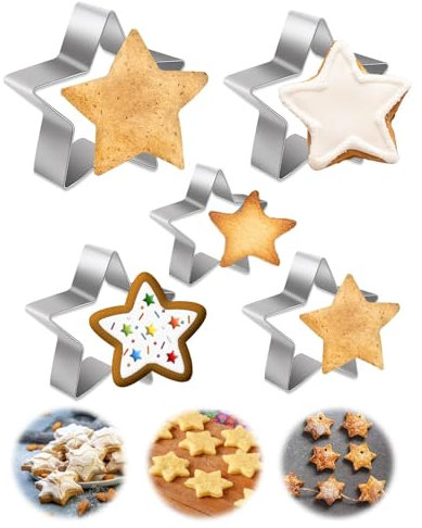 Emporte Pièces,5 pcs Etoile Emporte-pièces en Acier Inoxydable,Moules à Biscuits en Forme D'étoile, Moule à Biscuits Patisserie Decoupoir Pastry Molds