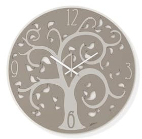 Generico Orologio da parete moderno in legno grigio e tortora con decoro taglio laser albero della vita d.50 cm AB026