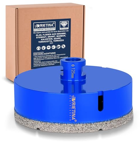 125mm Diamant Fliesenbohrer M14 Diamantbohrer Glasbohrer Nass- / Trocken Fliesenbohrkrone für Winkelschleifer, Diamant Bohrkrone Lochsäge Lochbohrer von Fliesen Marmor Granit Porzellan Feinsteinzeug