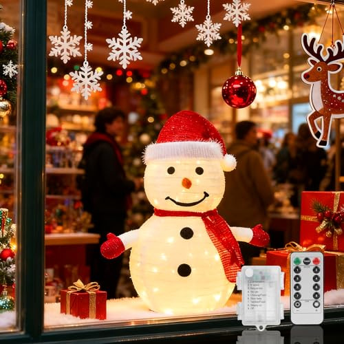 Aigostar Luci Decorative Natalizie a Pupazzo di Neve, con Telecomando, Pieghevole, Bianco Caldo, 8 modalità, 70cm, 50 LED, Timer, IP44 per Interni/Esterni, Decorazione Invernale
