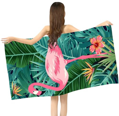 Flaamiingo Asciugamano da Spiaggia, Telo Mare Microfibra Asciugamano da Viaggio Telo da Bagno Doccia Asciugamani Piscina Asciugamaniper Fitnes Yoga Sauna Spiaggia Campeggio Palestra (75 x 150 CM)