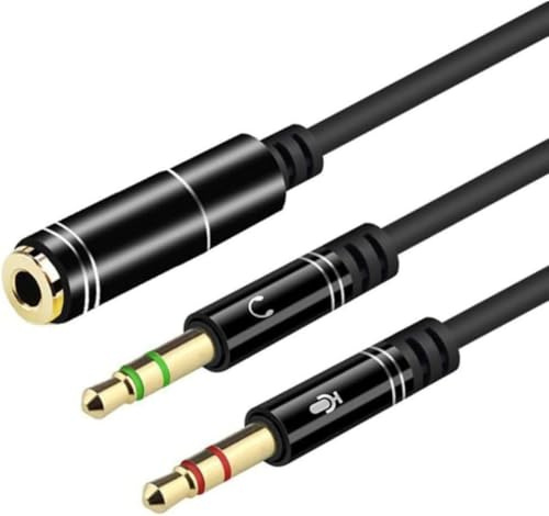 OOYES 2 in 1 Headphone Mic Splitters Cable,3.5mm Jack Audio Mic Braided Adapter Aux Female to 2 Male PC Headset Microphone Cable,3.5mm Jack Audio Mic Adapter cable Gaming Headset, Earphone, Desktop