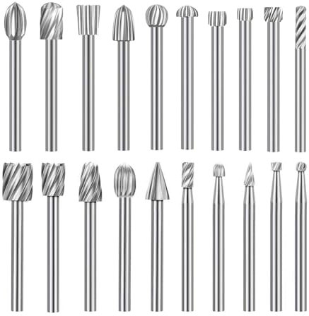 Set di 20 frese rotanti in HSS, per utensili rotanti, per il fai da te, per intagliare il legno, per lavori di legno, intaglio, incisione, foratura (3 mm)
