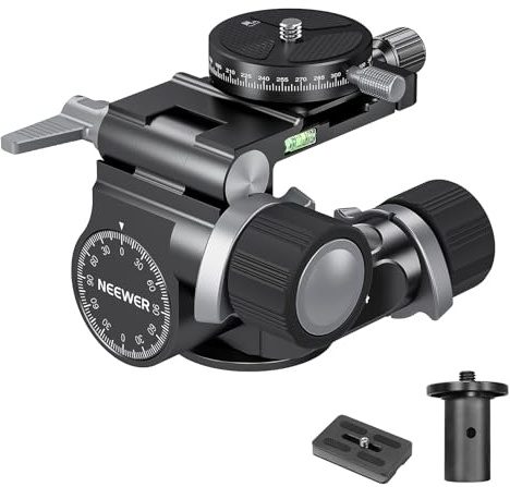 NEEWER 2 Way Geared Tripod Head with Millimeter Micro Adjustment, Aluminum Alloy Pan Tilt Head, 360° Panoramic Arca Type QR Plate Compatible with Sony Canon Nikon DSLR Cameras, Max Load 13.2lb, TH14